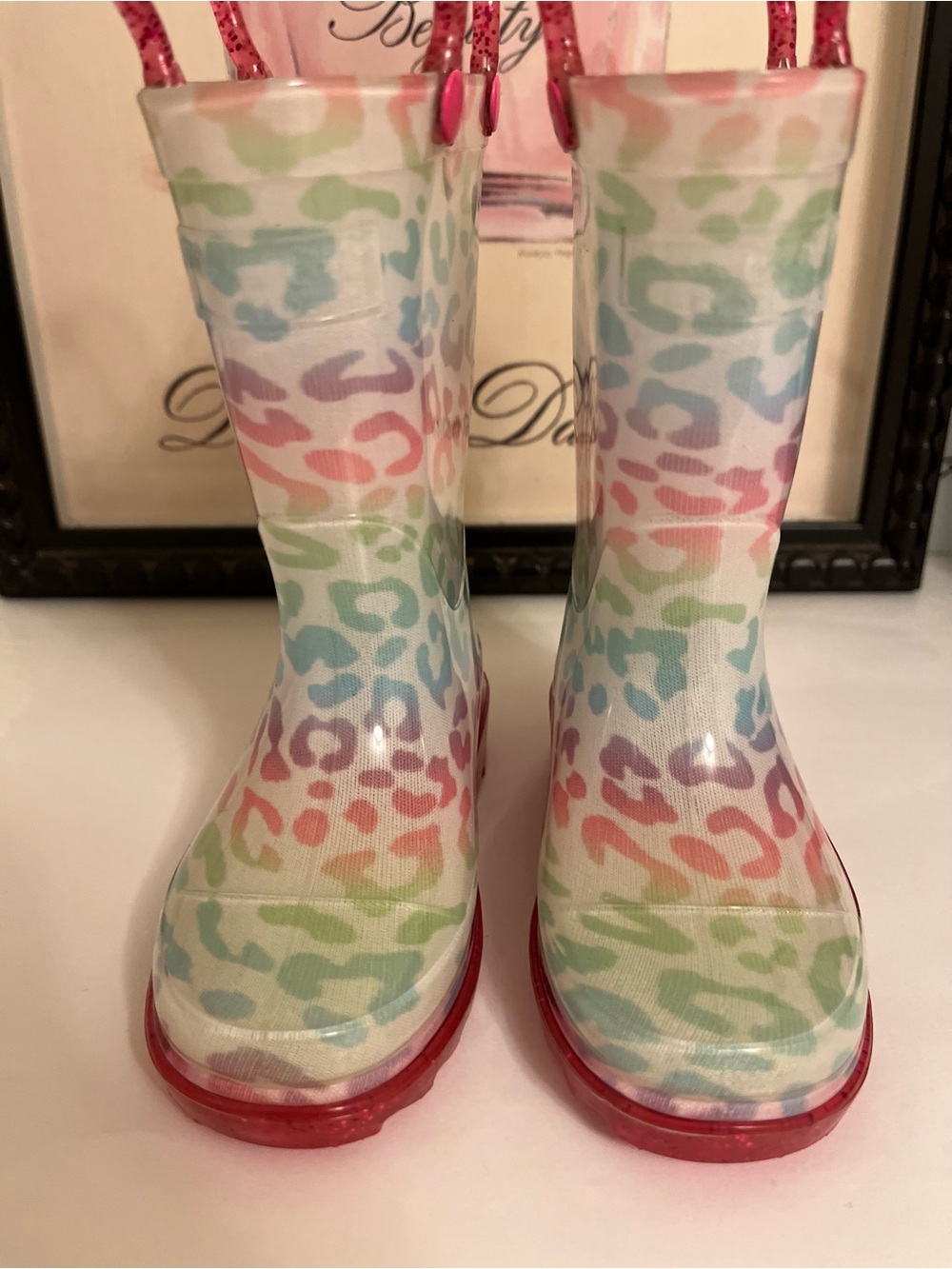 NWOT Western Chief Kids Pastel Rainbow Leopard Rain Boots - Size 5